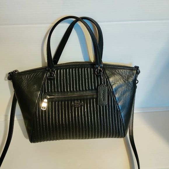 COACH Black Quilted Leather Studded Prairie Satchel - Picture 4 of 14